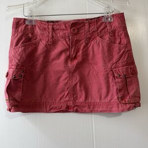 VTG y2k Old Navy Skirt Womens 2 Red Embroidered Cargo Ultra Low Rise Mini Micro
